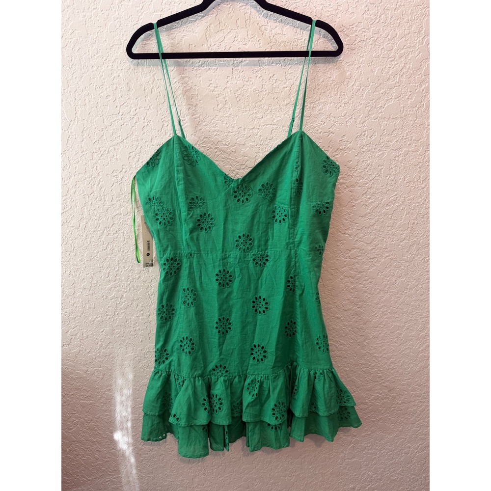 AQUA Eyelet Ruffle Mini Dress XXL Green‎ Cottagecore Boho Summer Bloomingdales